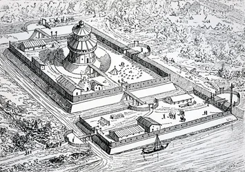 Reconstruction du Louvre pendant la période du royaume franc au 6e et 7e siècles, 1895